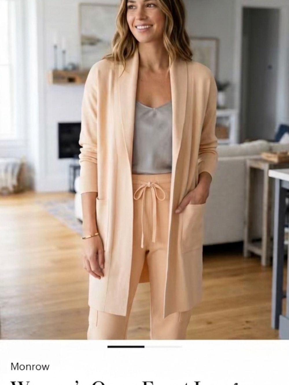 Women’s Open Front Long Cardigan Sweater - Cream with matching jogger discounted